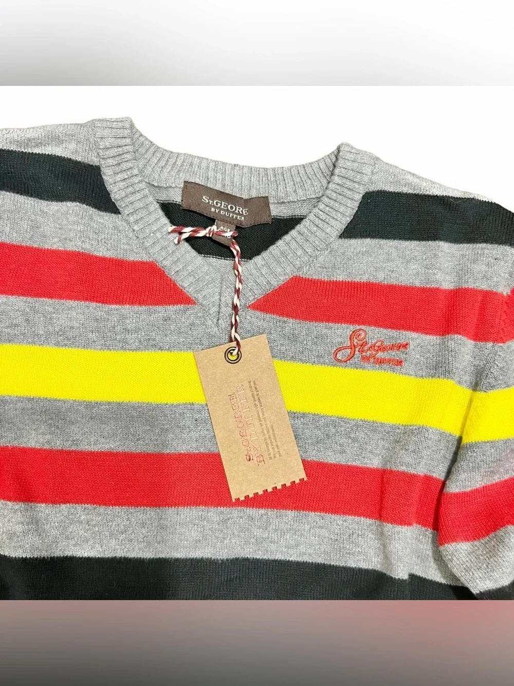 NWT Vintage St. George by Duffer Boys Striped Knit Cotton Sweater Size Age 9-10